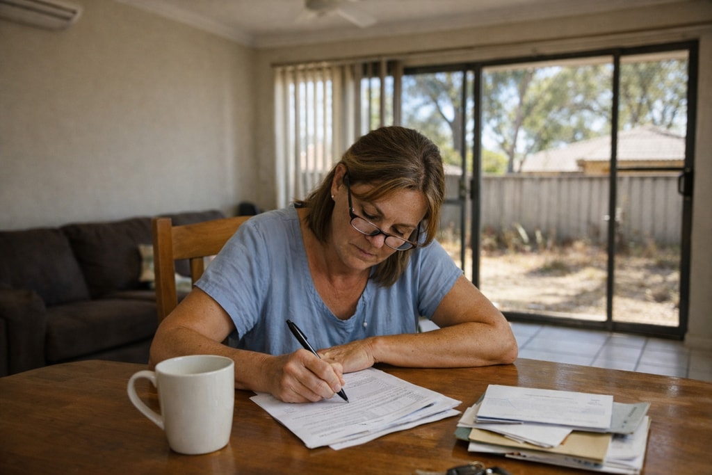 A carer filling out medical information at home.